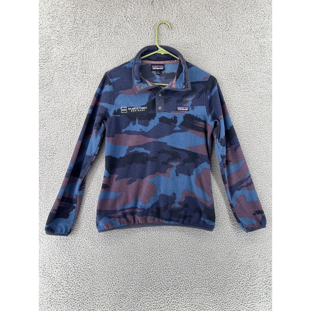 Patagonia Pullover Womens Small Blue Purple Micro D Snap-T Fleece Camo ACM Logo